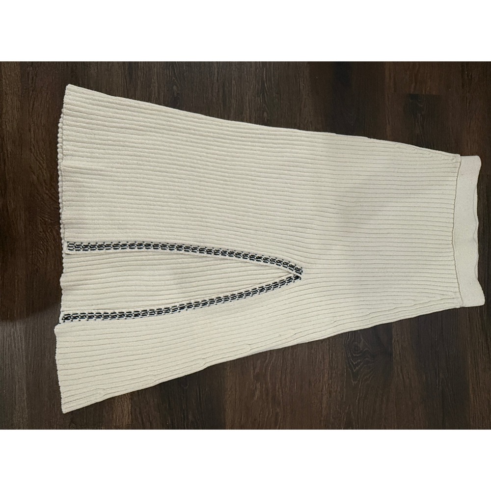 Zara Ribbed Knit Midi Skirt Womens Small Cream Side Slit